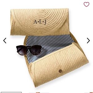 Mark & Graham Natural Straw Fold-Over Clutch with Navy Stripe Lining